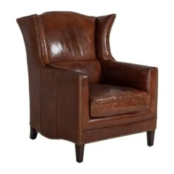 Vintage öronlappsfåtölj Läder Brun