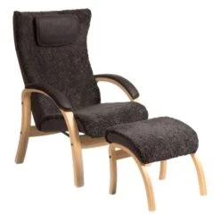 Easy Fåtölj Med Pall I Fårskinn Espresso