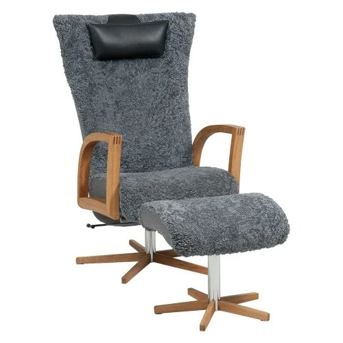 Focus Fåtölj Med Pall Och Snurrfot Ek Och Fårskinn Grå 3 Focus Fåtölj Med Pall Och Snurrfot Ek Och Fårskinn Grå