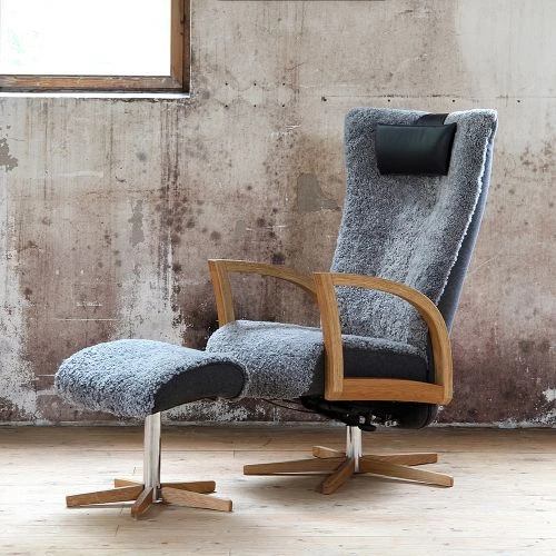 Focus Fåtölj Med Pall Och Snurrfot Ek Och Fårskinn Grå 4 Focus Fåtölj Med Pall Och Snurrfot Ek Och Fårskinn Grå - Bild 2