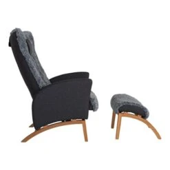 Enzo Fåtölj Med Pall Fårskinn Grå Och Fot I Ek -Pal Shop 023077 enzo 3