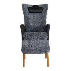 Enzo Fåtölj Med Pall Fårskinn Grå Och Fot I Ek -Pal Shop 023077 enzo 5