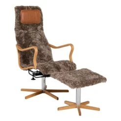 Chic Fåtölj Med Pall Fårskinn Nougat