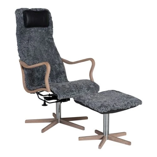 Chic Fåtölj Med Pall Fårskinn Grå/vitpigmenterad 2 Chic Fåtölj Med Pall Fårskinn Grå/vitpigmenterad