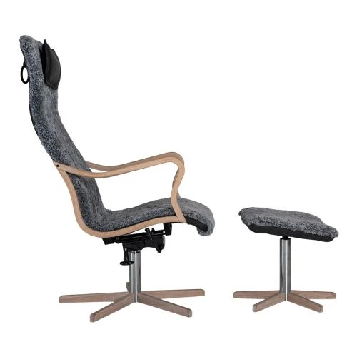 Chic Fåtölj Med Pall Fårskinn Grå/vitpigmenterad 3 Chic Fåtölj Med Pall Fårskinn Grå/vitpigmenterad - Bild 2