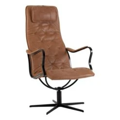 Chic Fåtölj Med Pall Skinn Konjak Metall Svart -Pal Shop 023317 2