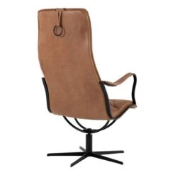 Chic Fåtölj Med Pall Skinn Konjak Metall Svart -Pal Shop 023317 4