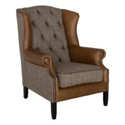 Wing Fåtölj Läder Brun/ulltyg Melerad