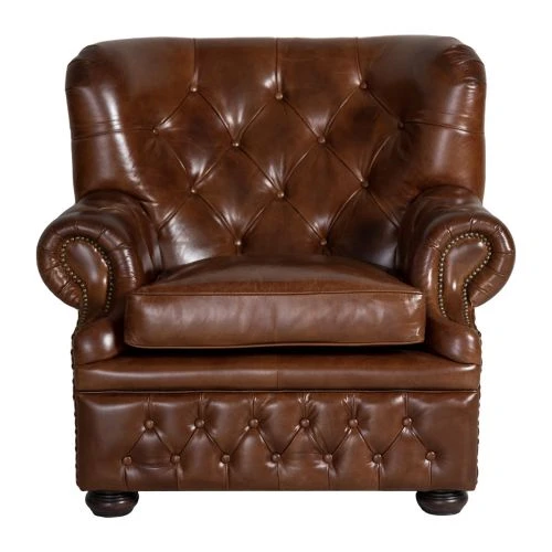 Vintage Chesterfield Fåtölj Hög Läder Brun 4 Vintage Chesterfield Fåtölj Hög Läder Brun - Bild 2
