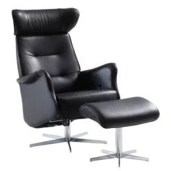 Caliber Fåtölj Med Pall Svart Skinn