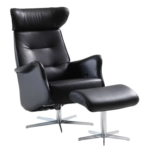 Caliber Fåtölj Med Pall Svart Skinn 3 Caliber Fåtölj Med Pall Svart Skinn