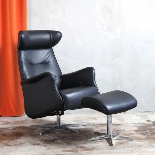 Caliber Fåtölj Med Pall Svart Skinn 4 Caliber Fåtölj Med Pall Svart Skinn - Bild 2