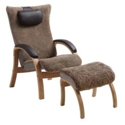 Easy Fåtölj Med Pall I Fårskinn Brun