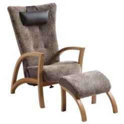 Focus Fåtölj Med Pall Fårskinn Nougat