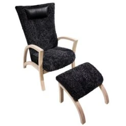 Focus Fåtölj Med Pall Fårskinn Koks