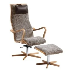 Furiren Fåtölj Med Pall Fårskinn Nougat