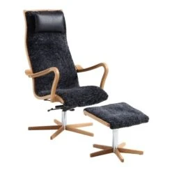 Furiren Fåtölj Med Pall Fårskinn Koks