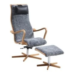 Furiren Fåtölj Med Pall Fårskinn Grå