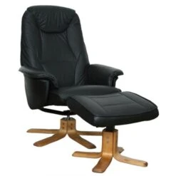 Genova Skinnfåtölj Med Pall Svart