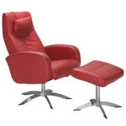 Harlem Skinnfåtölj Med Pall Röd