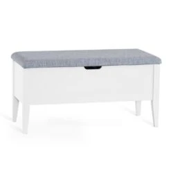 Klinte Bänk Mdf Vitlack Tyg Chelsea Ljusgrå 90 Cm
