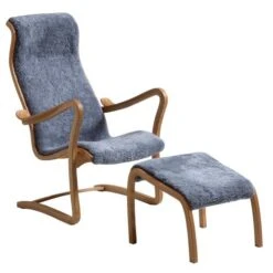 Patronen Fåtölj Med Pall Fårskinn Grå