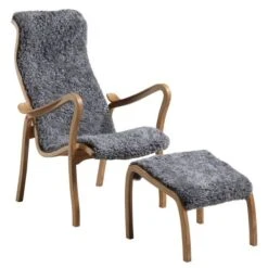 Torparen Fåtölj Med Pall Fårskinn Grå