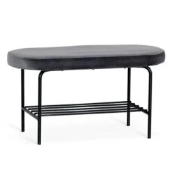 Town Hallbänk Sammet Grå/metall Svart